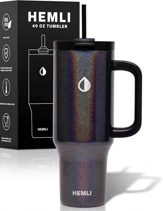 40 Oz Tumbler with Handle and Straw, Insulated Stainless Steel Tumbler with Leakproof 2-in-1 Lid, Reusable and Portable Water and Coffee Travel Mug