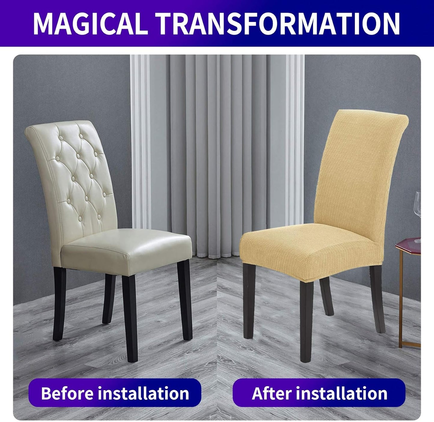 Howhic Stretch Chair Covers for Dining Room Set of 6, Removable Washable Dining Room Chair Covers, Dining Chair Slipcovers Seat Protector, Great Decoration for Home and Banquet (Champagne, 6 Pack)