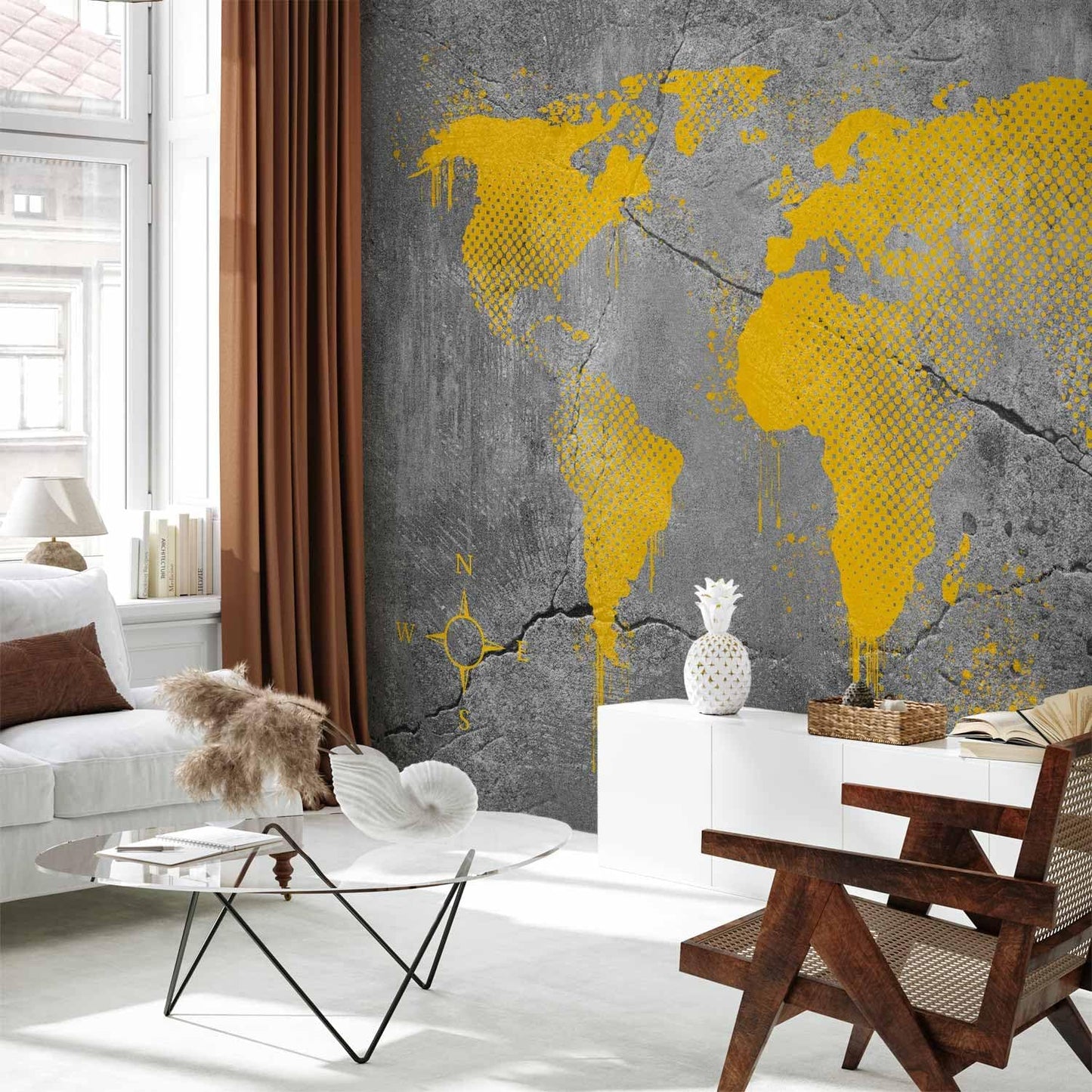 artgeist Premium Wall Mural World Map 177x124 in - XXL Non-Woven Wallpaper Fleece Wall Decor Photo Print Picture Image Design Map of The World k-A-0494-a-a