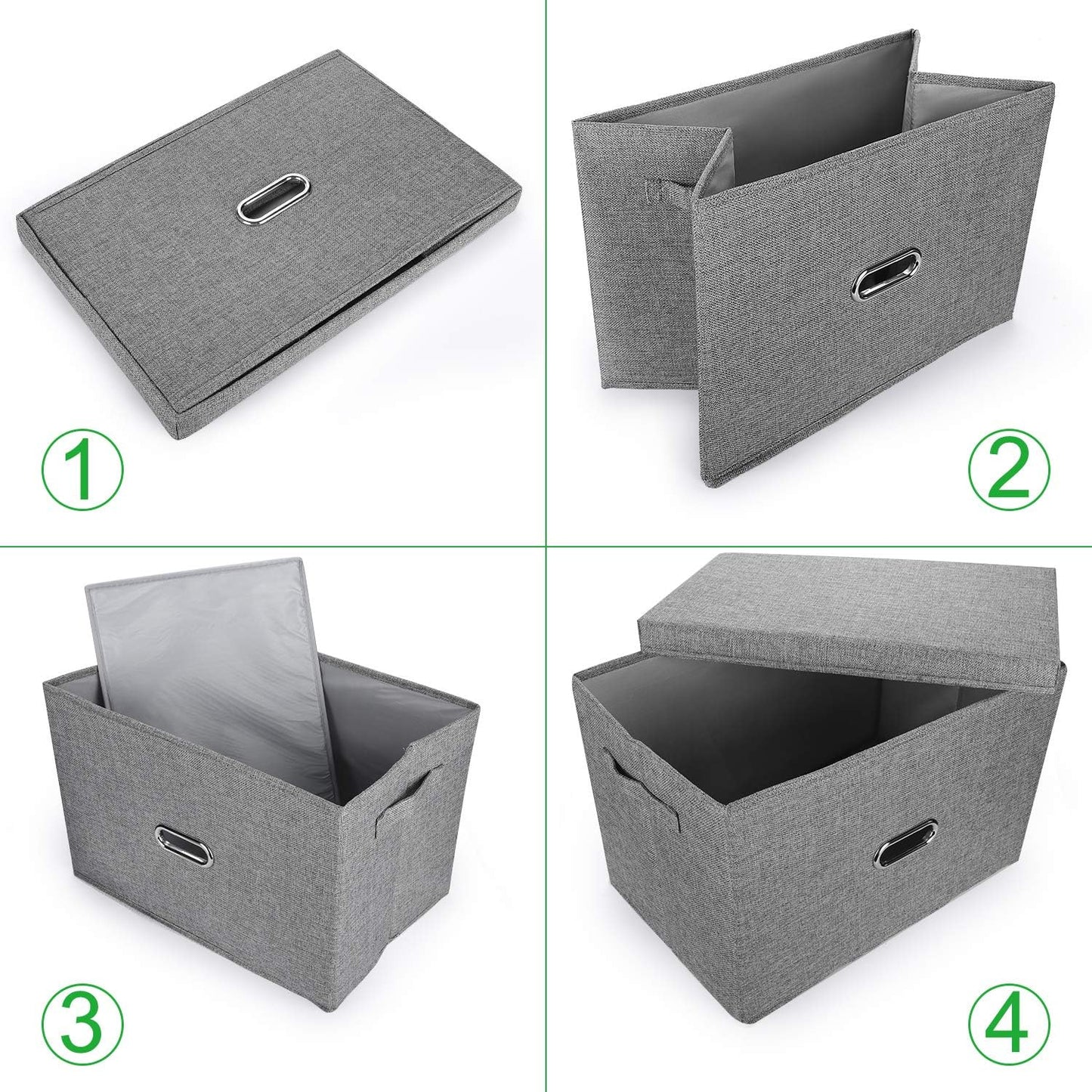 Large Linen Fabric Foldable Storage Bins with Removable Lid and Handles, Washable Storage Box Organizer Containers Baskets Cube with Cover for Bedroom,Closet,Office (Coffee, Medium(2-Pack))