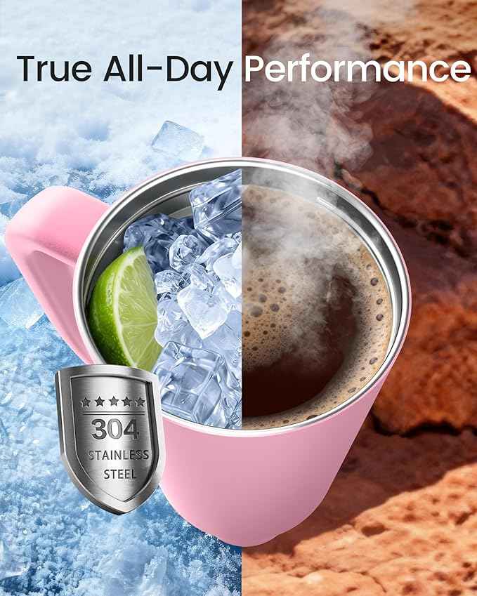 Renoj Insulated Mug 100% Leak Proof Insulated Water Bottle for Iced Coffee & Hot Drinks - Fits Car Cup Holder, Ideal Gift, 2 Straws & Silicone Boot - SnapShift Pink 32 oz