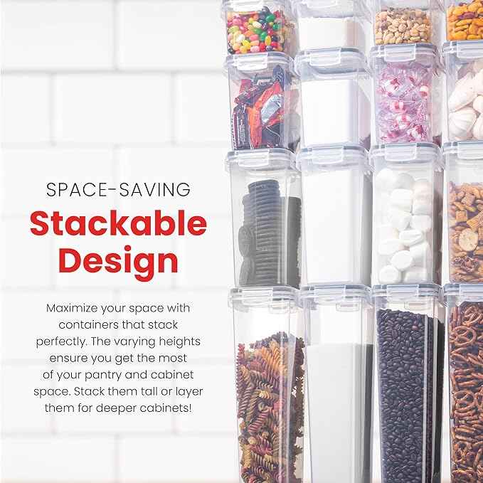 Oizeir Airtight Food Storage Containers Set - Air Tight with Lids - Pasta Flour Sugar Cereal - Storage Containers for Food (Clear-24 Pack)