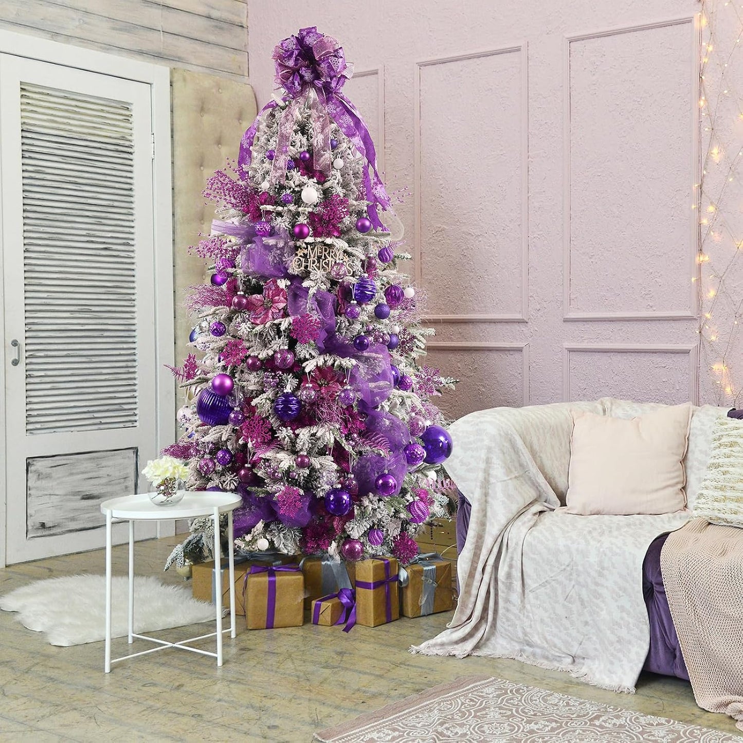 Large Christmas Ball Ornaments, Oversized Shatterproof Plastic Decorative Hanging Mercury Ornaments Ball for Xmas Holiday Party Decorations (Purple, 4.0")