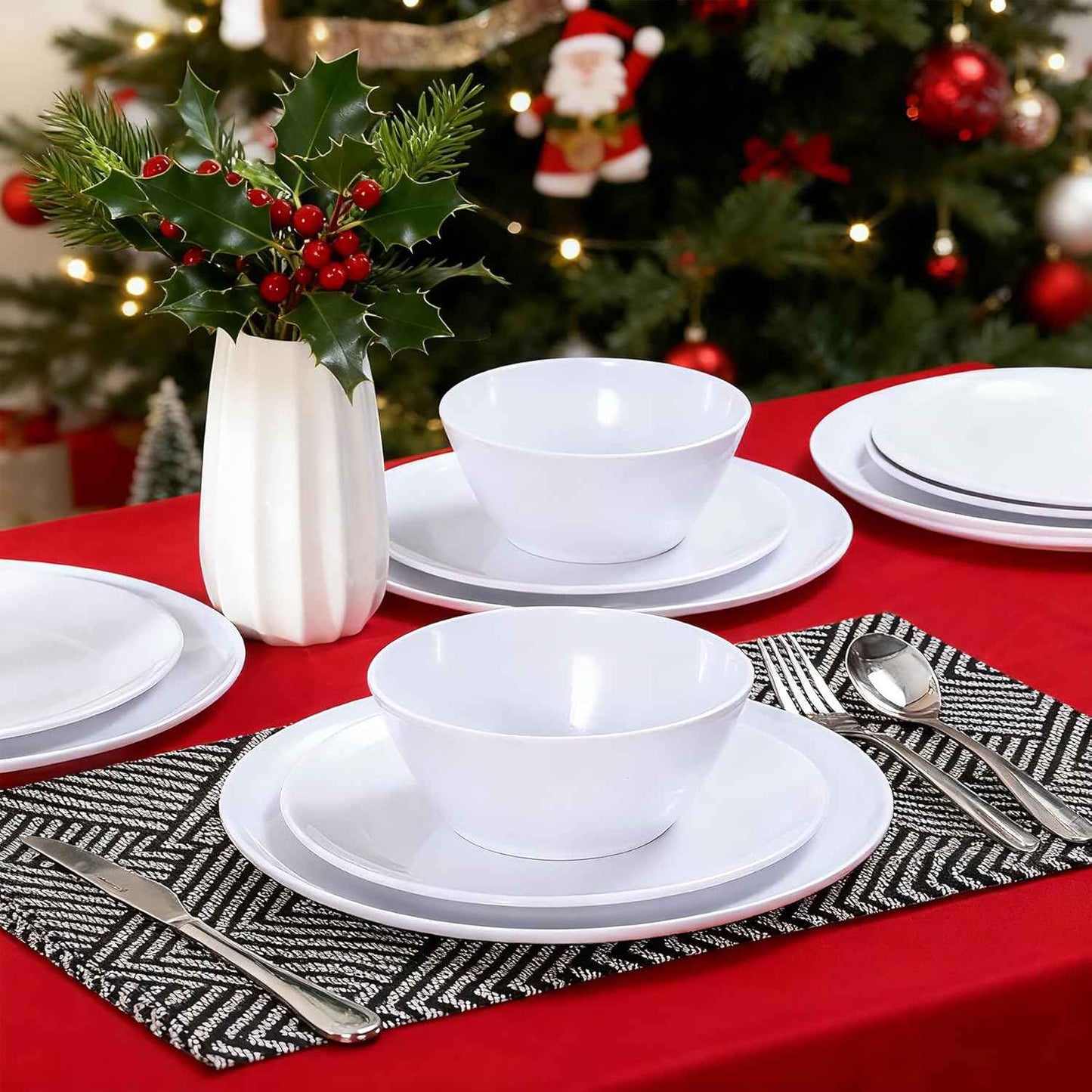 Melamine Dinnerware Sets,18-piece Melamine Plates and Bowls Set, Unbreakable Dishes Set for 6, Dishwasher Safe,Indoor and Outdoor Use,Lightweight,White