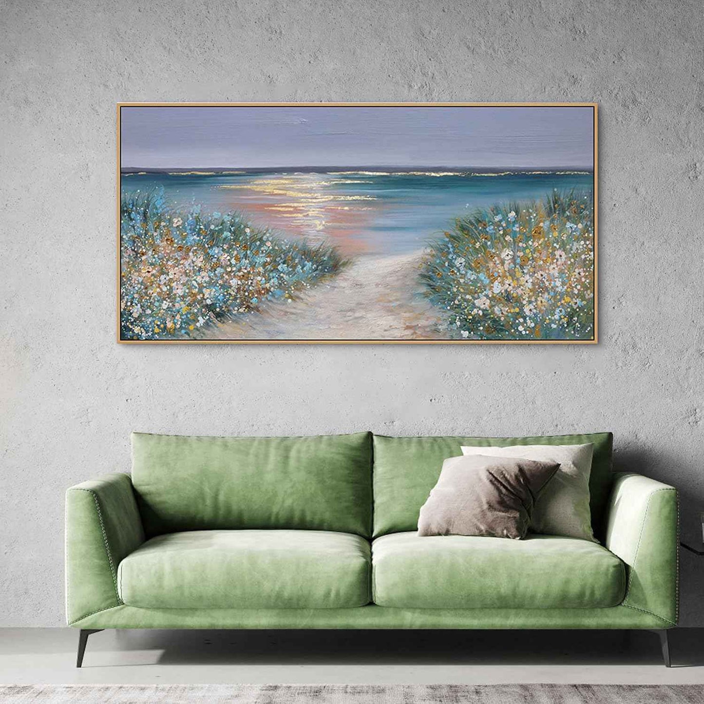 yiijeah Beach Wall Art Large Landscape Canvas Coastal Gold Picture Horizontal Artwork for Walls Ocean Prints Big Paintings Living Room Bedroom Office Home Decor 48x24 Inches
