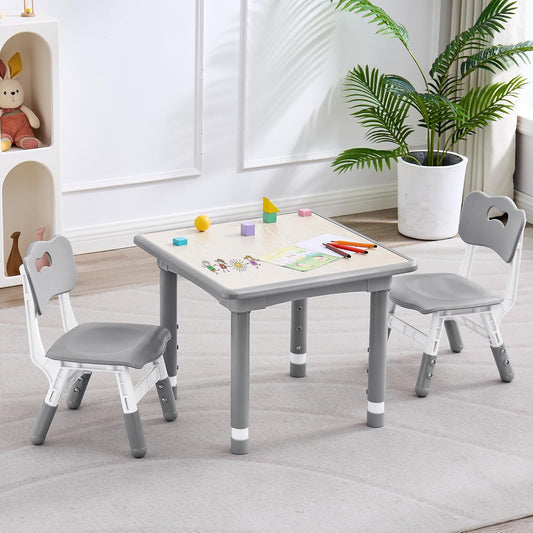 Kids Table and 2 Chairs Set, Height Adjustable (17.7"-26.1") Toddler Table and Chair Set, Multi-Activity Table with Graffiti Desktop, Children’s Table and Chairs for Classroom, Home & Daycare