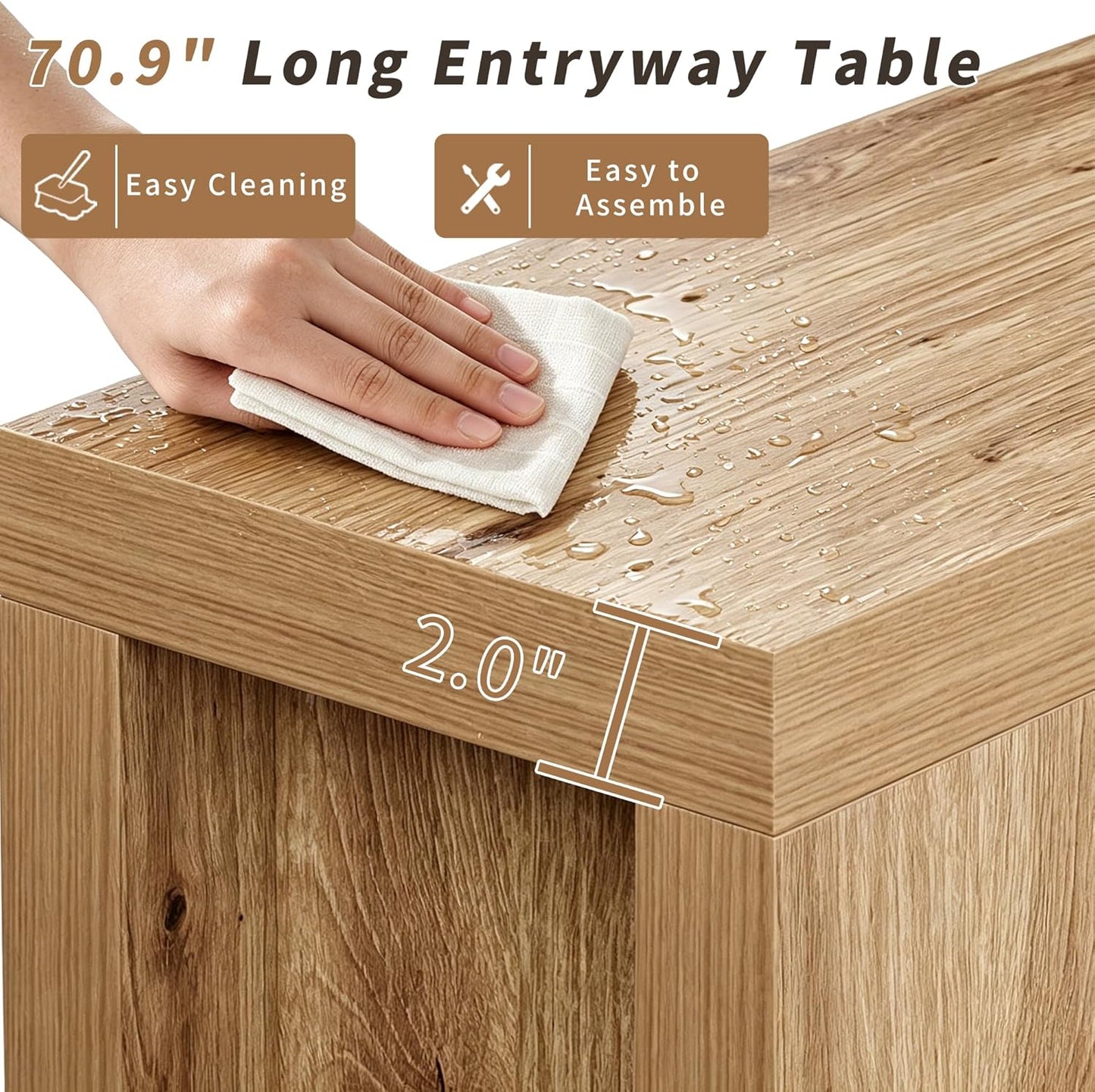 70.9 Inch Extra Long Console Table, Farmhouse Entryway Table with Thickened Base, Wood Sofa Table Behind Couch Table, Narrow Entryway Accent Table for Living Room, Hallway, Entrance, Foyer, Brown