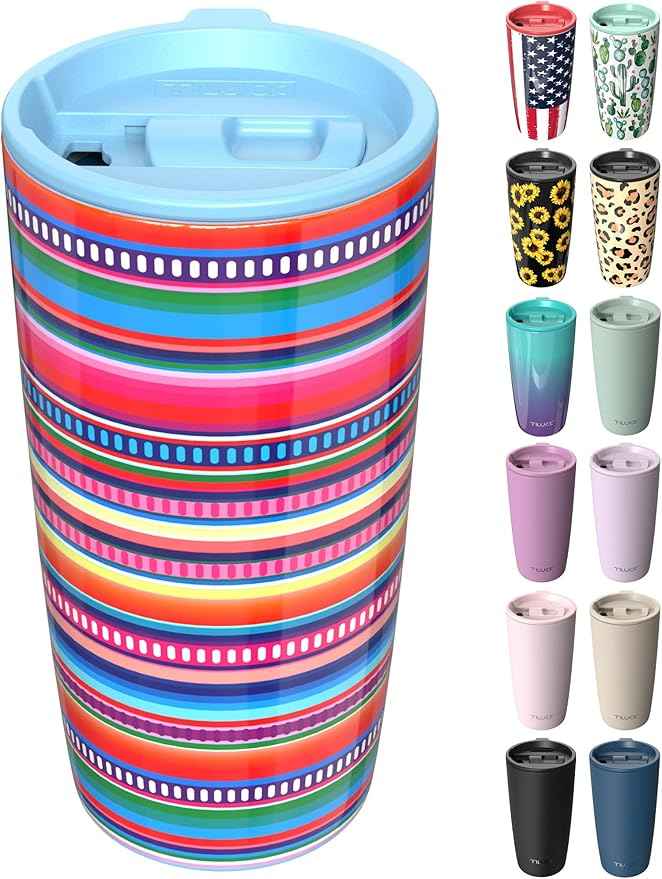 TILUCK 20 oz Insulated Tumbler with BPA-Free Lid, Stainless Steel Vacuum Travel Coffee Mug, Double Wall Coffee Tumbler（20oz，RainbowStripes）