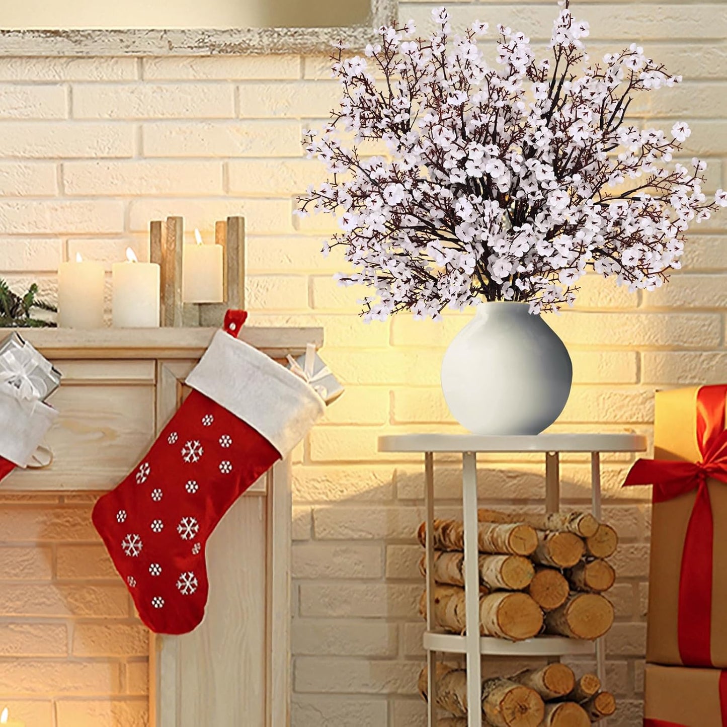 Yastouay White Fake Flowers Real Touch Silk Flowers, 5Pcs Babys Breath Artificial Flowers Bulk, Faux Gypsophila Bouquet Artificial Flowers for Thanksgiving Christmas Decorations Floral Arrangement