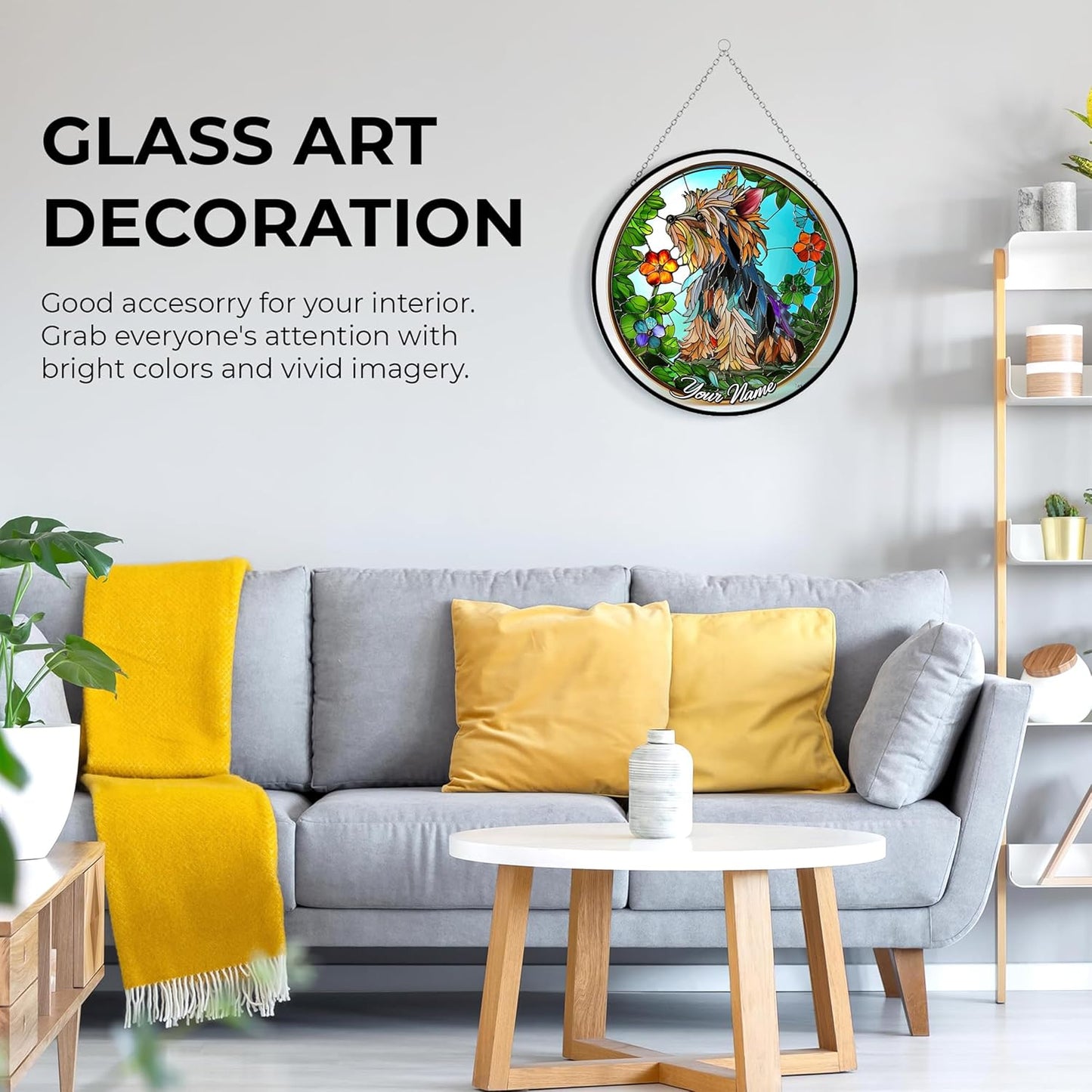 Customized Yorkie Stained Glass Suncather Window Hangings, Suncatchers Glass Panel Sun Catchers Gifts Home Decor Garden Christmas Halloween Wedding