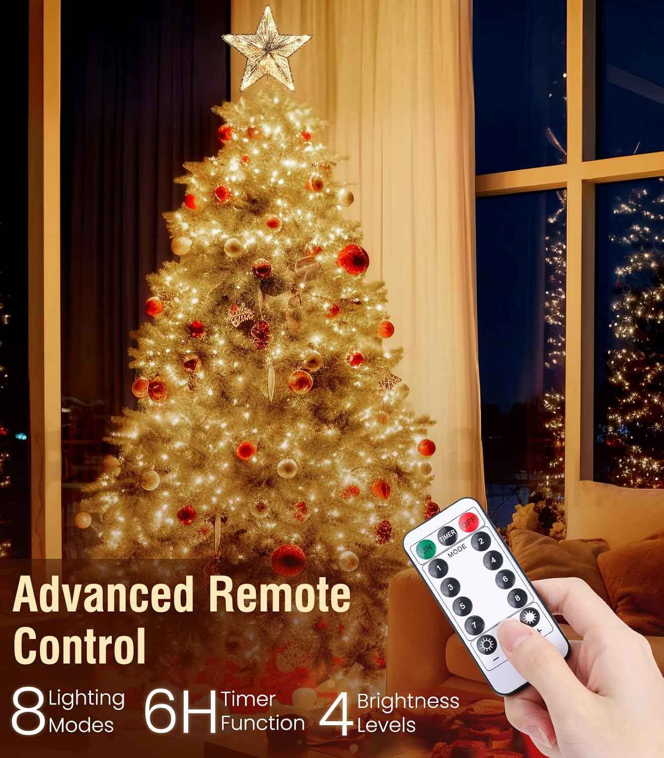 Luxspire Christmas Tree Topper, 3D Lighted Christmas Tree Star with Remote & USB, Star for Christmas Tree Top, 9.8" Xmas Star for Holiday Decorations, 6H Timer & 8 Lighting Modes, Silver