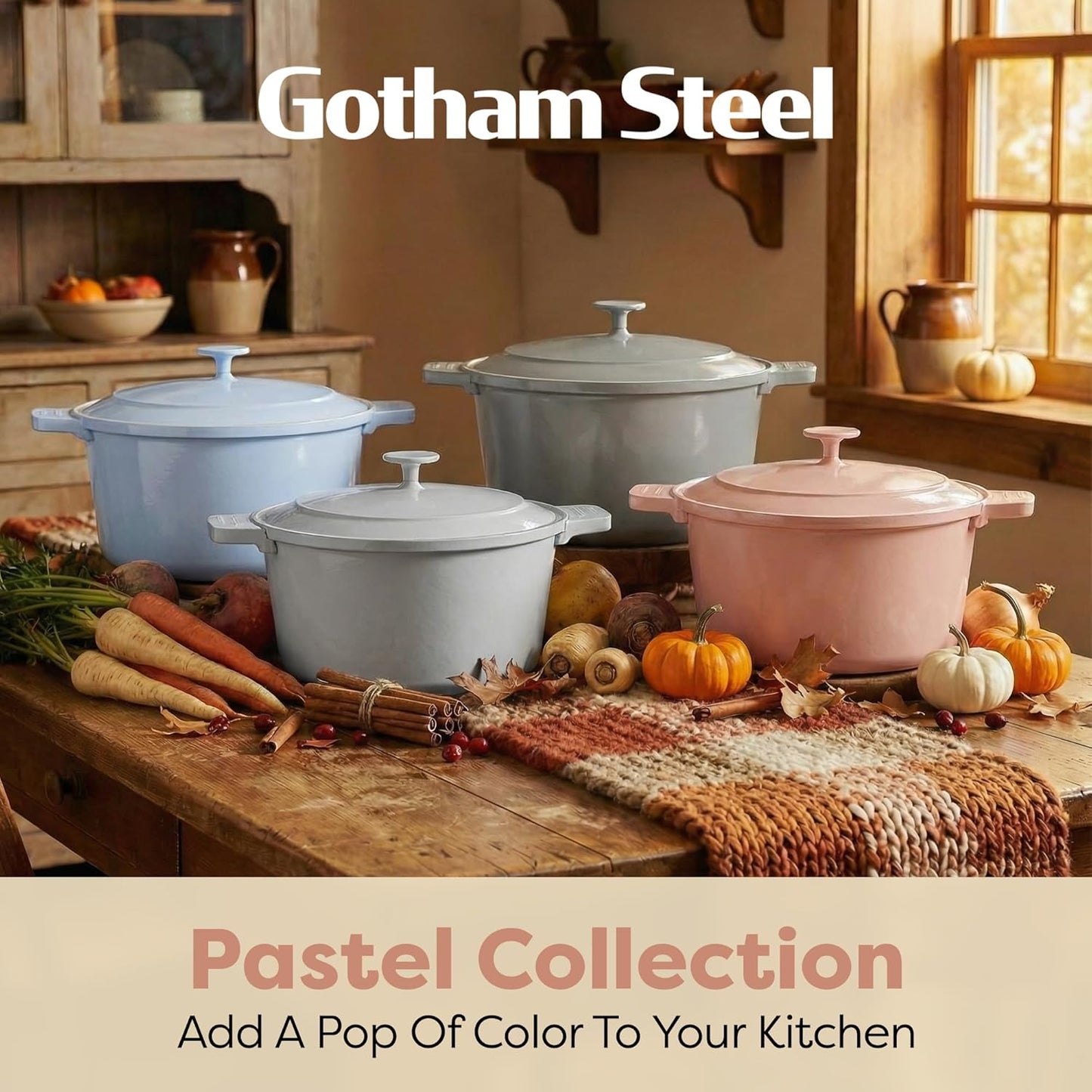 Gotham Steel 5 Qt Lightweight Ceramic Dutch Oven Pot with Lid, Nonstick Sourdough Dutch Oven for Bread Baking, 10 in 1 Stock Pot Ovens for Pasta, Spaghetti, Bread and More, Pots for Cooking