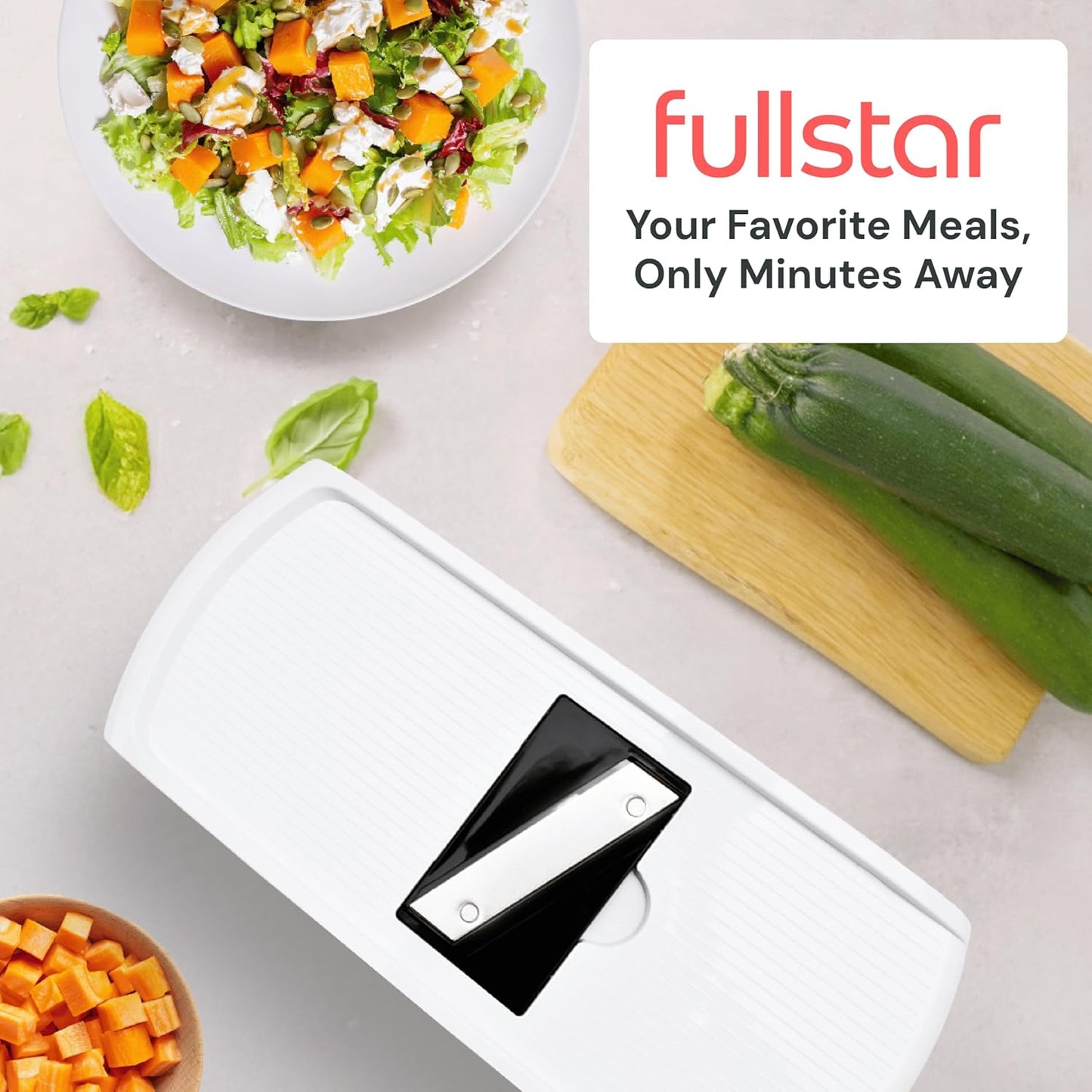 Fullstar All in One Vegetable Chopper and Mandoline Slicer - Food Chopper with Container and Julienne Slicer, Fruit Slicer, Veggie Cutter, Kitchen Gadgets & Gift for Mom (8 in 1, White)