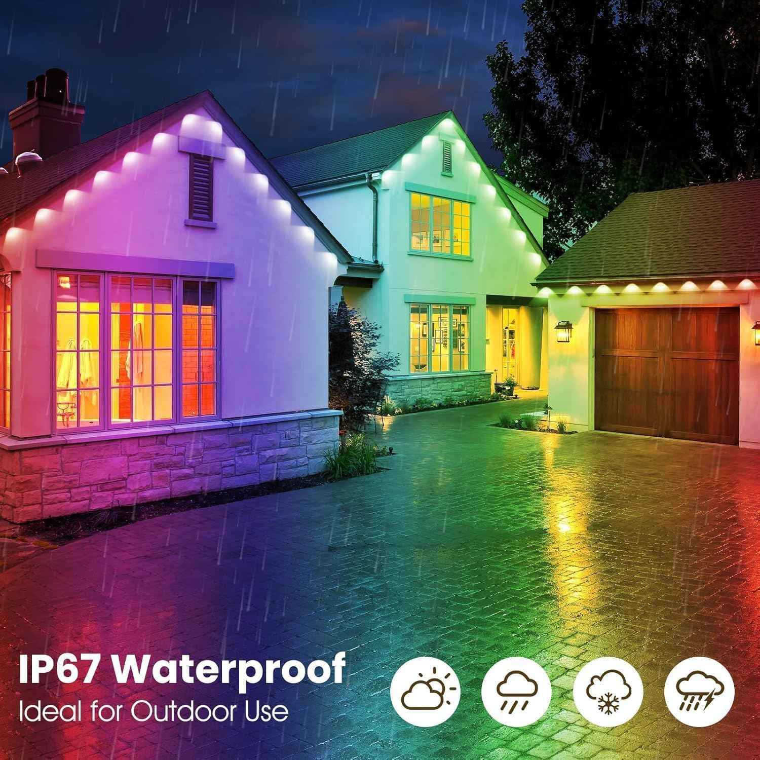 300FT Permanent Outdoor RGB Lights,IP67 Waterproof Smart LED Eaves Lights with App/Remote Control,for Christmas and All Holiday Decor,Daily and Accent Lighting,House Roof and Garden Lighting