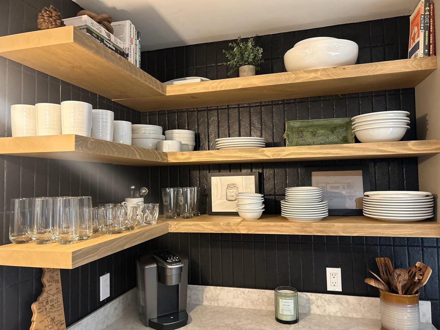 joelsantiques 42 Inch Wooden Floating Shelves for Wall - 42x8x2 in - Made of Natural Wood - Heavy Duty Rustic Wall Shelves Made in USA - Perfect for Living Room, Kitchen - Natural