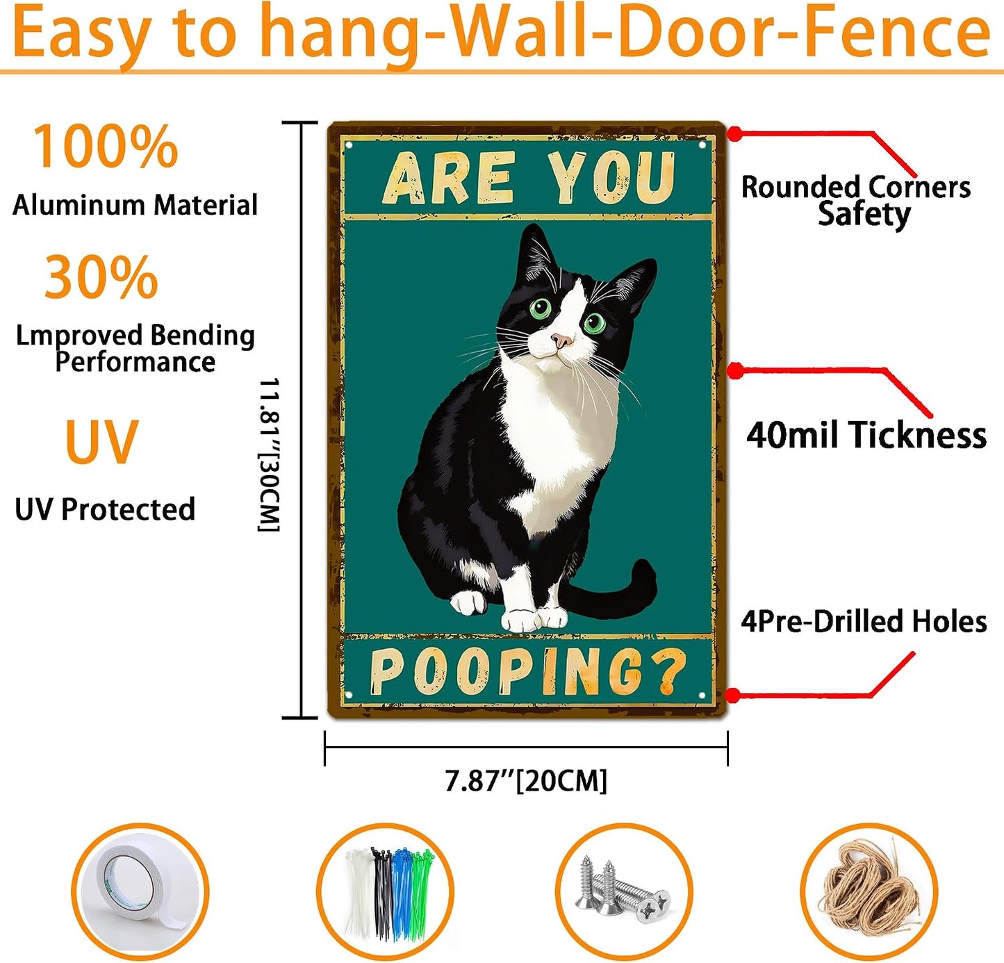 "Are You Pooping Sign" Funny Bathroom Wall Art,Vintage Tuxedo Cat Metal Sign,Funny Bathroom Cat Wall Decor,Western Home Decor for Cat Lovers,8x12 Inch