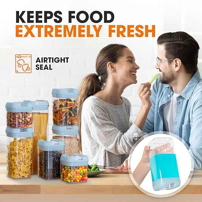 Cheer Collection Airtight Food Storage Containers, Kitchen Storage Containers for Pantry, Set of 7 Food Containers with Lids Airtight, Pantry Storage Containers & Organizers with Lids, Blue