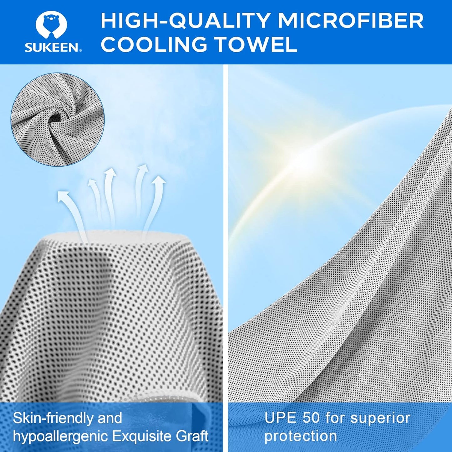 Sukeen 4 Pack Cooling Towels (40"x12"),Ice Towel,Soft Breathable Chilly Towel,Microfiber Towel for Yoga,Sport,Running,Gym,Workout,Camping,Fitness,Workout & More Activities
