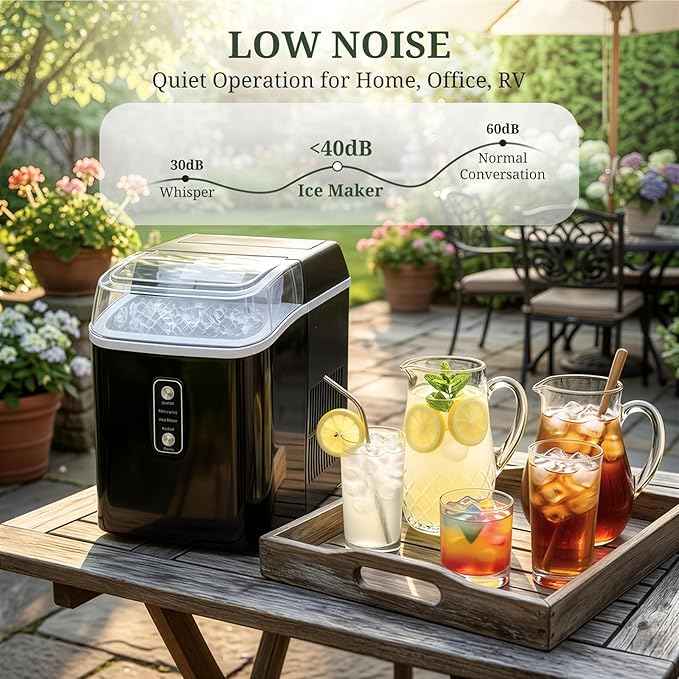 Nugget Ice Maker Countertop, 6-Min Fast Chewable Pellet Ice, 24lbs/24H Portable Ice Machine with Self-Cleaning, Ice Full & Low Water Indicator, Basket & Scoop for Home, Party, RV, Camping (Black)