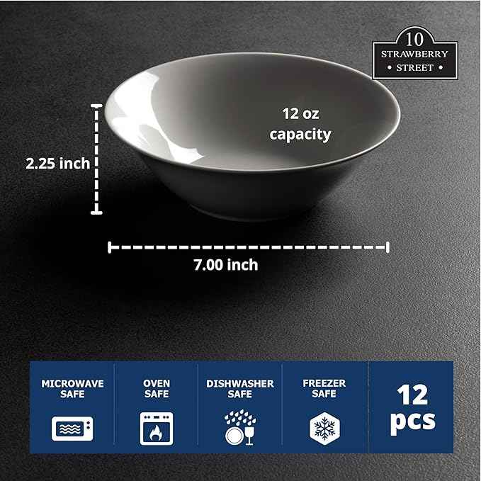 10 Strawberry Street 7" Catering Round Cereal Bowl, Set of 12 White