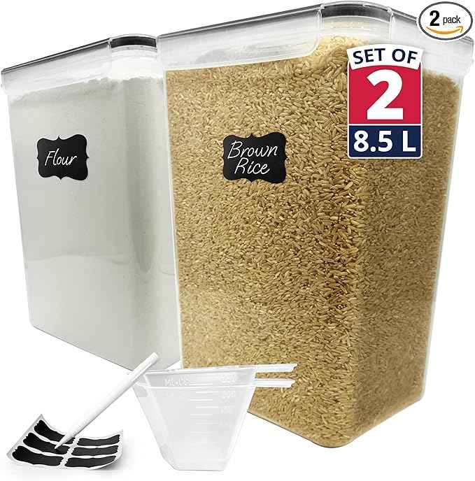 Reli. 8.5L Airtight Food Storage Containers with Lids (2 Sets) Kitchen Organizers and Storage Containers, Pantry Organizers | BPA Free Plastic XXL Set w/ 2 Measuring Cups, 6 Labels, Pen