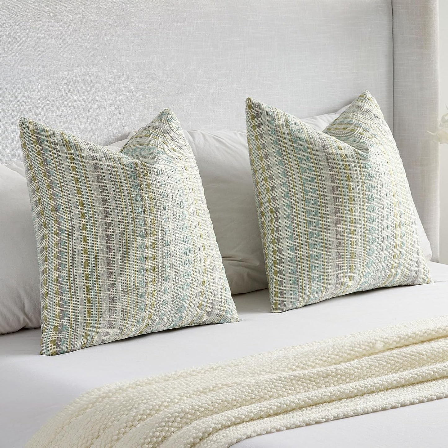 FUTEI Green Blue Decorative Throw Pillow Covers 12x20 Inch Set of 2,Soft Cozy Chenille Jacquard Textured Pillow Case,Boho Home Decor for Couch Bed Living Room