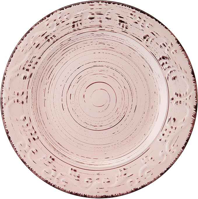 Pfaltzgraff Pink Trellis 12-Piece Dinnerware Set, Stoneware Plates and Bowls Sets for 4, Dishwasher and Microwave Safe, Rustic Garden-Inspired Design