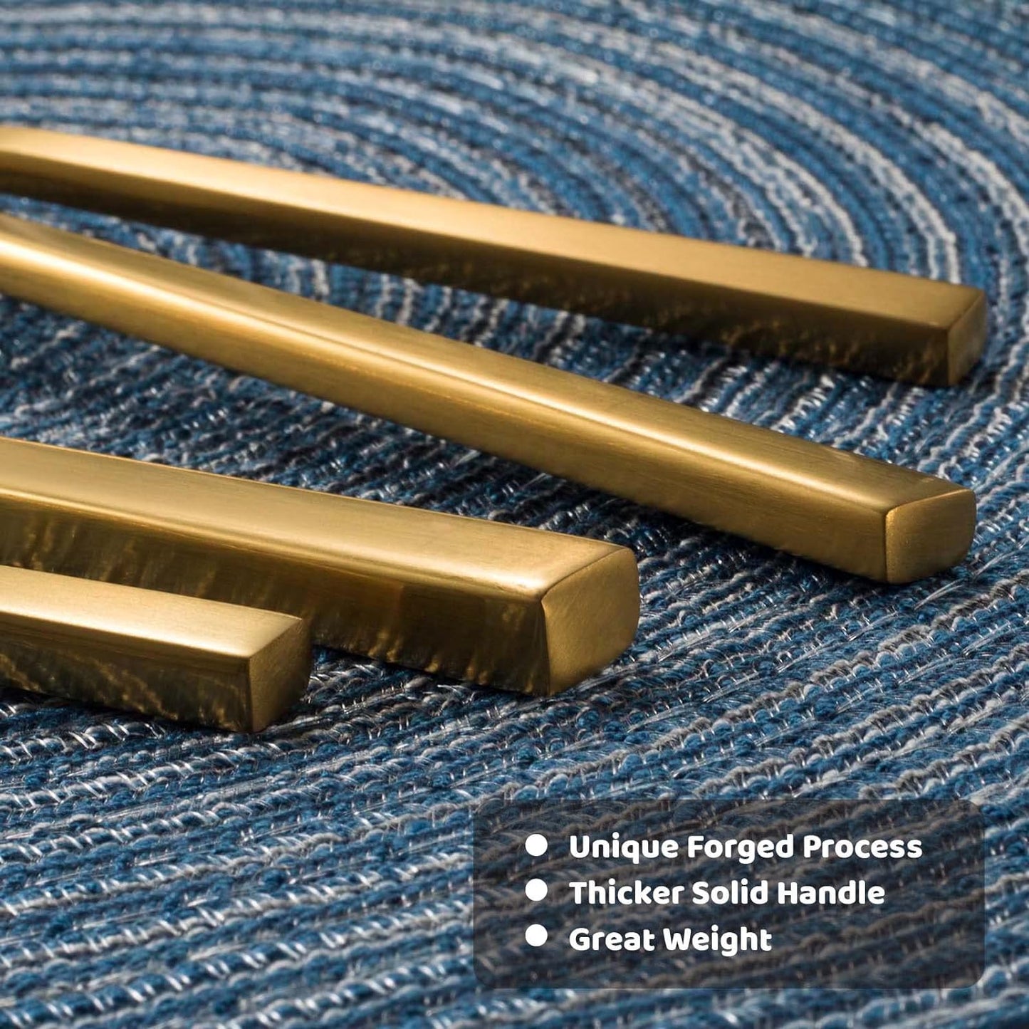 Alata Cube Gold 45-Piece Flatware Set, Forged Cutlery Set, Matte Gold Silverware Service for 8, Stainless Steel Tableware with Square Handle for Home/Restaurant, Dishwasher Safe