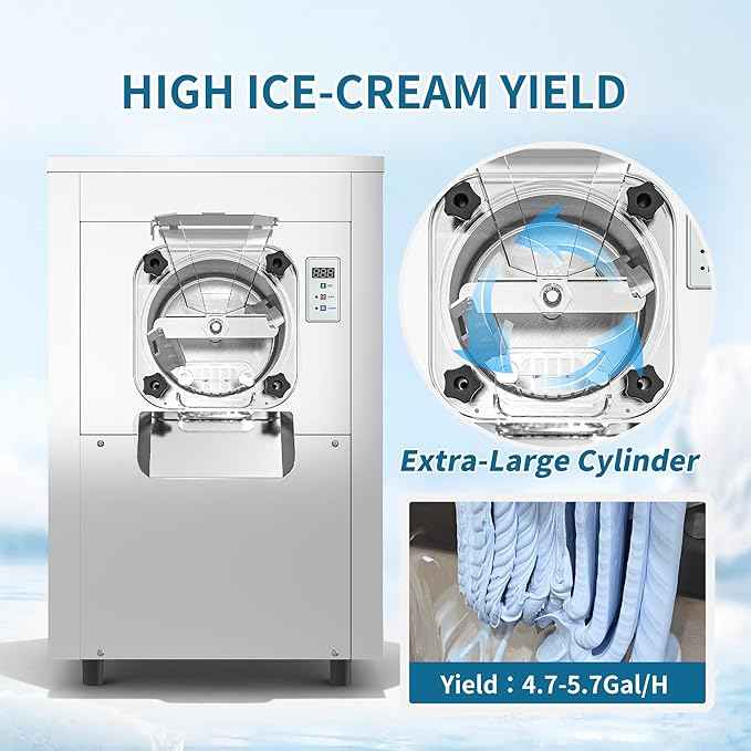 Commercial Hard Ice Cream Maker Machine 1600W 110V 4.7 to 5.7 Gallons Per Hour Gelato Ice Cream Machine with Auto Clean LED Panel Perfect for Snack Bar Restaurants
