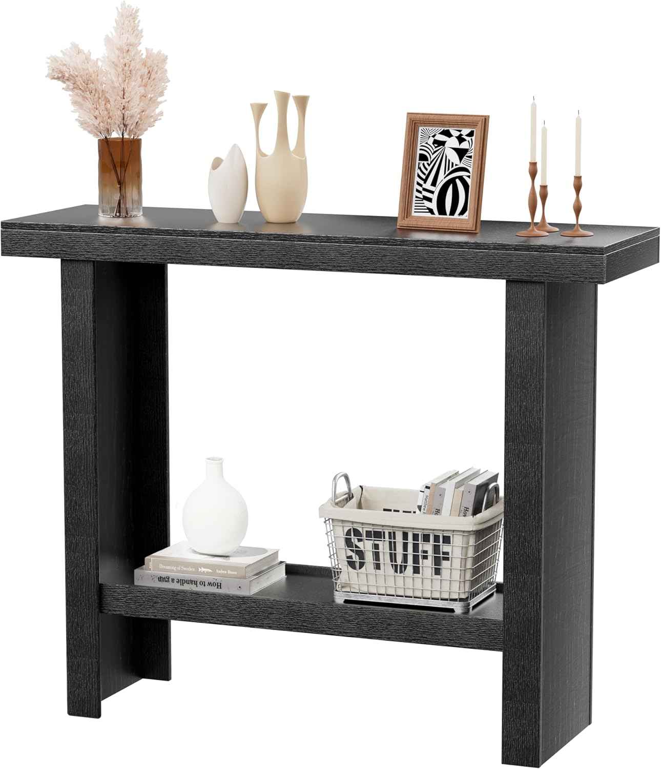 LIFECHOVY Modern Console Tables with Storage, Narrow Entryway Table for Hallway, Behind The Couch Sofa, Entrance Table with Shelves for Living Room, Foyer, Black