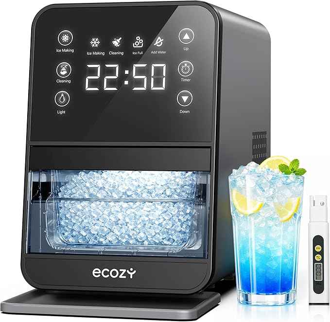 ecozy Nugget Ice Maker Countertop, 40Lbs/24H Chewable Pebble Ice, One-Touch Timer Control, Self-Cleaning Sonic Ice Machine with TDS Water Tester, Pull-Out Ice Basket, Compact for Home Kitchen Office