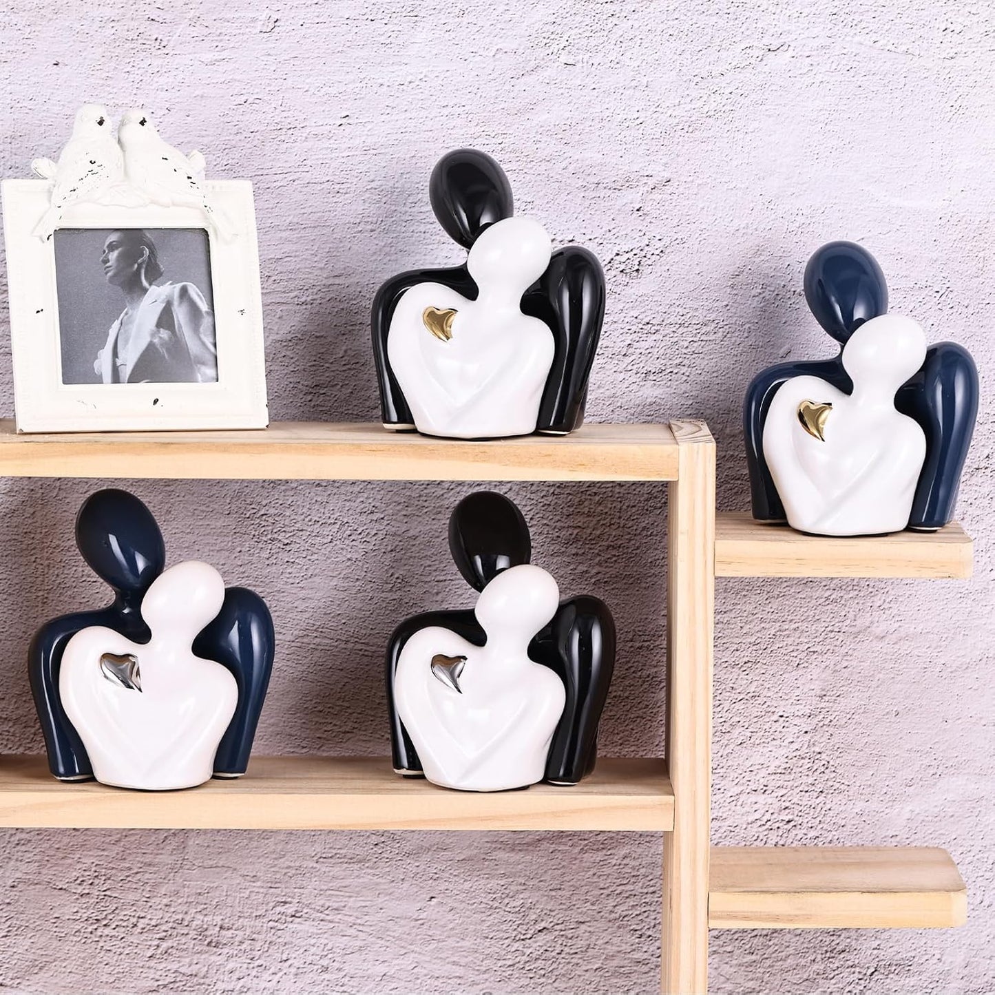 Mini Couple Ceramic Small Statue, Romantic Couple Figurine for Home Decor, Tv Stand, Living Room Nick nacks, Dresser for Bedroom, Shelves, Valentine, Items for Wedding Decor (Blue White and Silver)