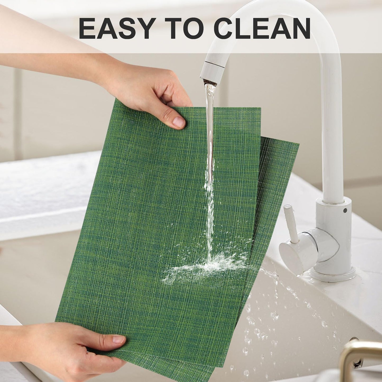 Vinyl Placemats Set of 6, PVC Woven Washable Non-Slip Table Mats, Heat Resistant Wrinkle Free Place Mats for Dining Table, Easy to Clean (6, Green)