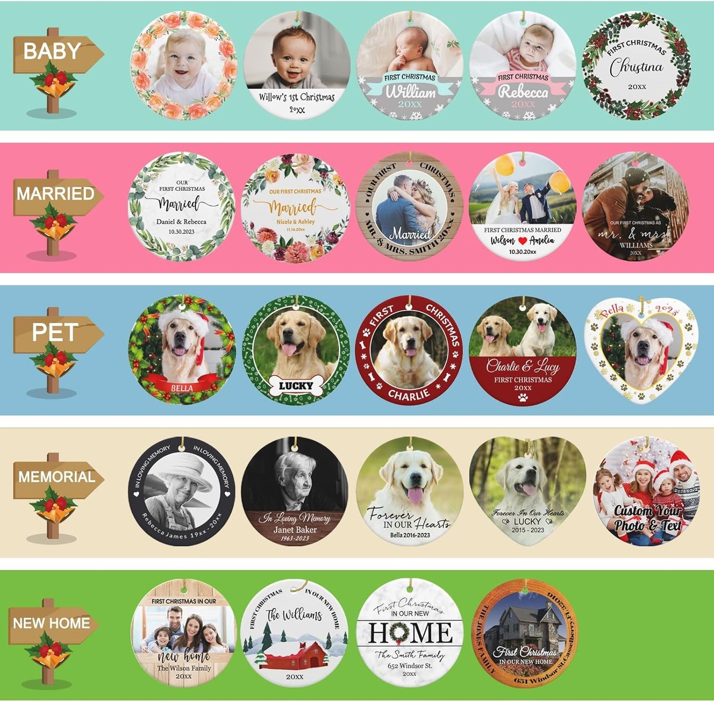 Personalized Christmas Photo Ornaments 2025 Custom Picture Text Hanging Ornament, Double-Sided Customized Ornaments for Christmas Tree Decoration, Couples, Family, Kids, Friends