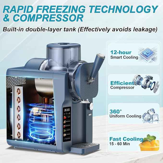 Ice Cream Maker, Slushie Machine for Home, Slushy Machine 70 oz Margarita Machine with 6 Preset Programs for Ice Cream, Milkshake, Cocktail, Frappés, 9-Level Adjustable Thickness, Navy Blue