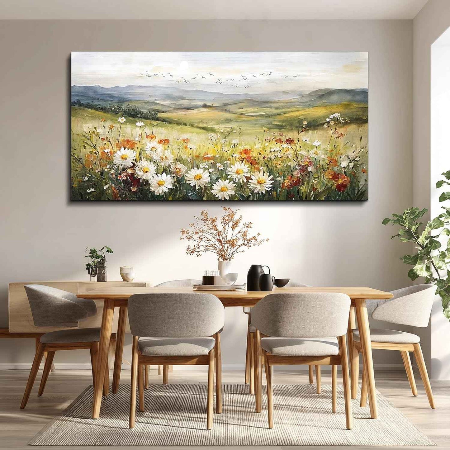 FUHAIHUA Canvas Wall Art For Living Room Large Framed Wall Decor For Bedroom Modern Office Wall Decorations Prairie Flowers Landscape Painting Farmhouse Pictures Artwork Home Decor 20" x 40"