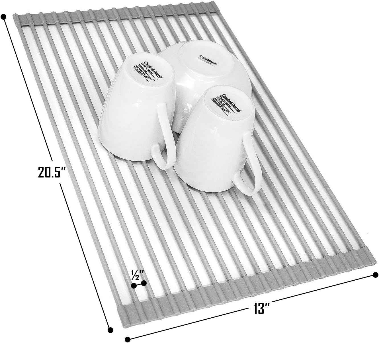 Sorbus Roll-Up Dish Drying Rack [Large 20.5'' X 13"] Over The Sink Drying Mat,- Multipurpose Dish Drainer - Fruits and Vegetable Rinser - Durable Silicone Covered Stainless Steel (Warm Gray)