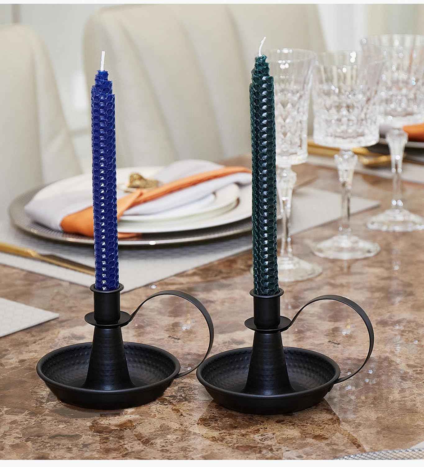 Retro Iron Taper Candle Holder，Black Candlestick Holders Candlelight Stand for Farmhouse Decor Home Wedding Party Table Decoration（2pcs）