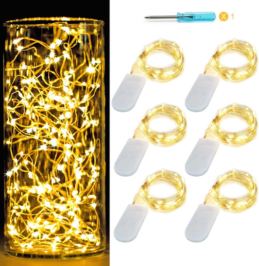 OakHaomie 6 Pack 10ft(3m) LED Starry String Lights 30 Micro LEDs on Silvery Copper Wire,2pcs CR2032 Batteries Required and Included, for DIY Wedding Centerpiece Table Decorations (Warm White)