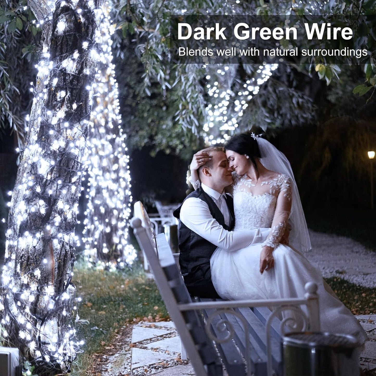2 Pack Christmas Lights Outdoor, Total 200FT 600LED Christmas Tree Lights with 8 Modes Waterproof, Green Wire String Twinkle Lights for Indoor House Patio Yard Party Xmas Decorations, White