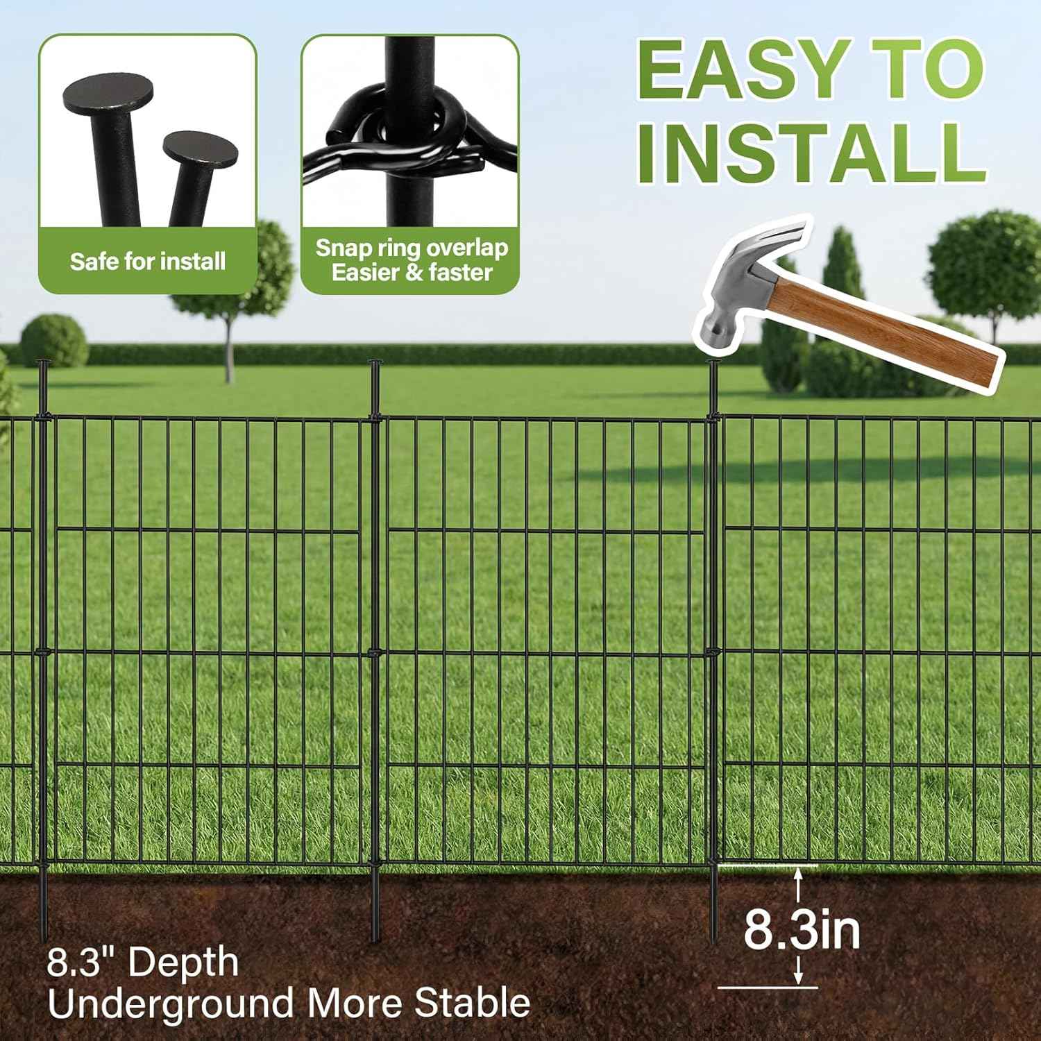 10 Panels No Dig Decorative Outdoor Garden Fence, 32in (H) x 23.6ft (L) Rustproof Metal Wire Rabbit Dog Garden Border Fencing for Yard, Animal Barrier with Ground Stakes for Patio