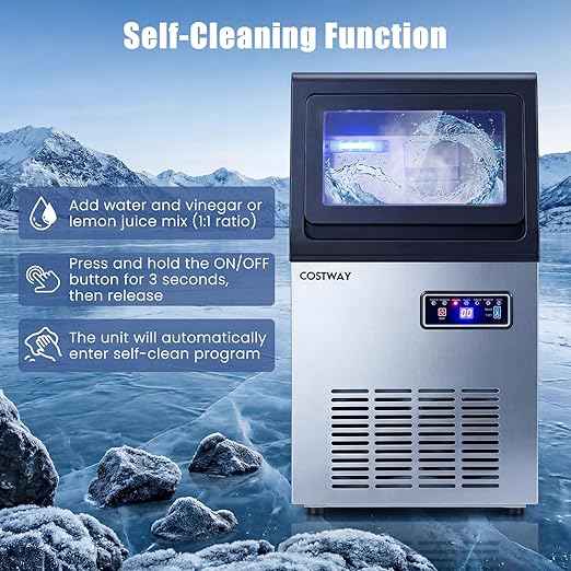 COSTWAY Commercial Nugget Ice Maker Machine, 90 Lbs/24H Chewable Pellet Ice, 10 Lbs Storage Bin, Self-Cleaning, Under Counter Soft Sonic Ice Machine for Office Kitchen Bar Cafe, Stainless Steel