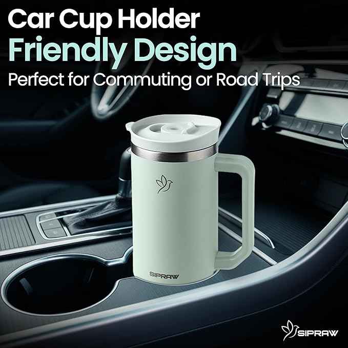 40oz Tumbler with Handle and Straw Insulated Stainless Steel Travel Mug Vacuum Double Wall Coffee Cup Leak Resistant Lid BPA-Free Cup Holder Friendly for Hot & Cold Drinks, Pastel Green