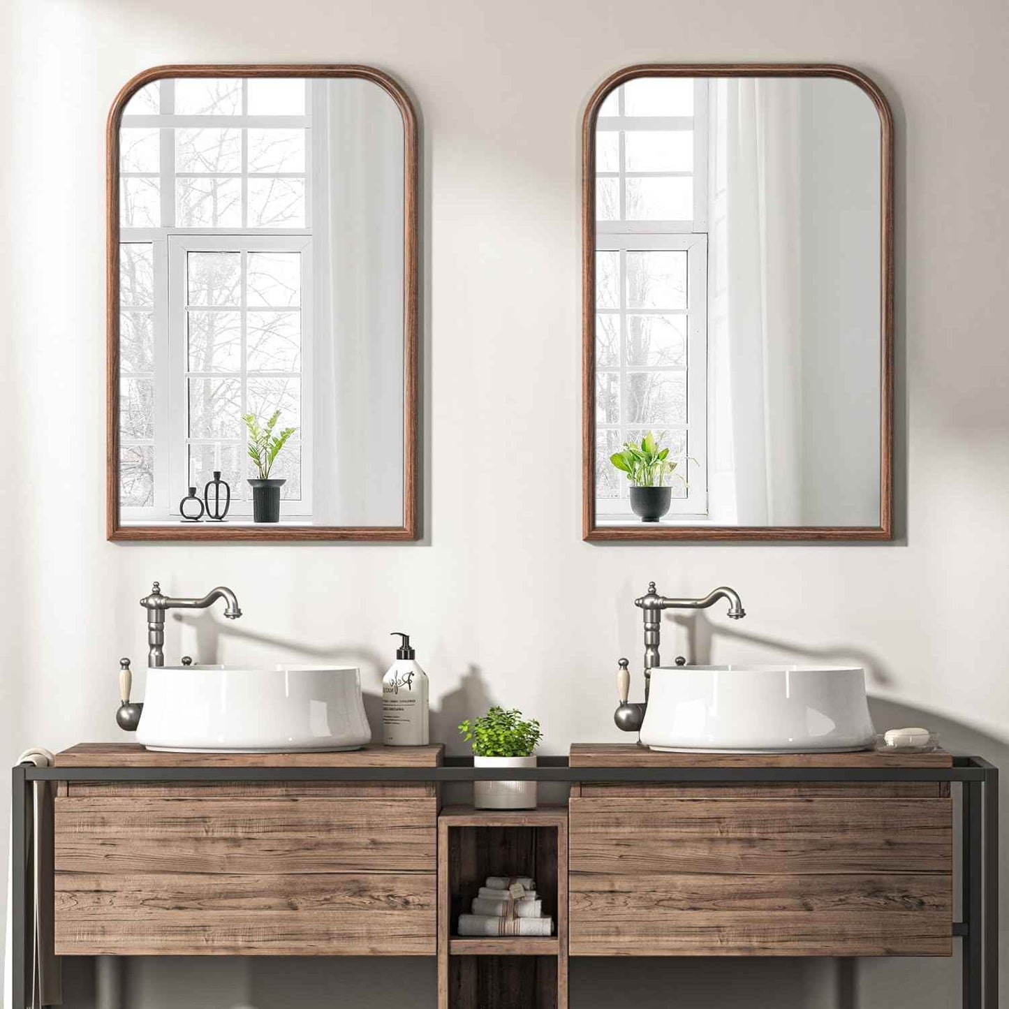 24"x36" Arch Wall Mirror for Wall, Wall Mounted Vanity Mirror for Bedroom, Wood Grain Finish Frame Mirror with Tempered Glass, Vintage Decorative for Bathroom, Entryway, Living Room, Walnut
