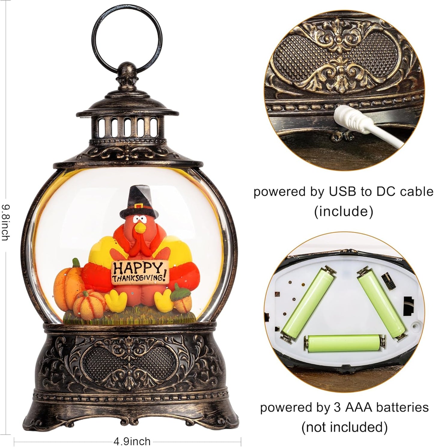 Christmas Fall Snow Globes Thanksgiving Water Lantern Swirling Glitter Snow Globe for Autumn Harvest Day Decorations Home Fall Decor Gifts (Turkey & Pumpkins)