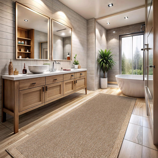 CAMILSON Indoor and Outdoor Runner Rug Natural Herringbone Seagrass Boho Design Easy-Cleaning Non Shedding Fiber Living Room Bedroom Garden Patio and Kitchen Washable Outside Carpet Alfombras (2x7)