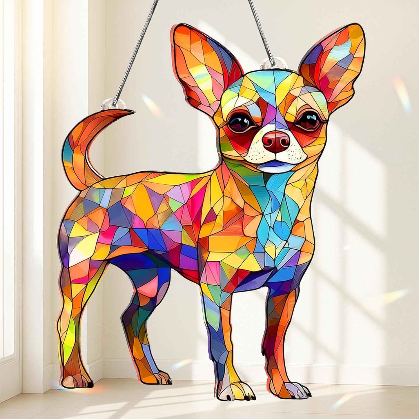 Colorful Dogs Acrylic Suncatcher Ornament for Window Decor, Acrylic Suncatcher Window Hanging Decor, Dog Lovers Gifts for Women, Dogs Christmas Ornaments for Tree Hanging (Chihuahua)