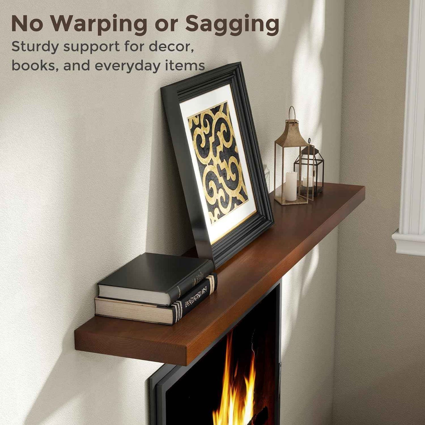 Axeman 55 Inch Floating Shelves for Wall, 9.3" Deep High End Solid Real Wood Wall Shelves with Heavy Duty Invisible Bracket for Living Room, Bedroom, Kitchen, Bathroom, Set of 1, Walnut Finish