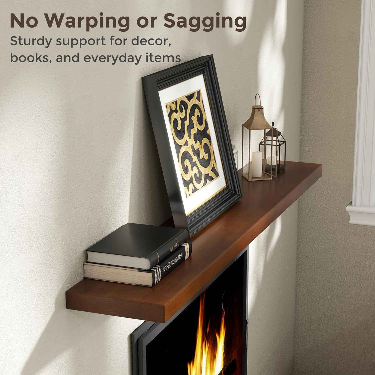 Axeman 55 Inch Floating Shelves for Wall, 9.3" Deep High End Solid Real Wood Wall Shelves with Heavy Duty Invisible Bracket for Living Room, Bedroom, Kitchen, Bathroom, Set of 1, Walnut Finish