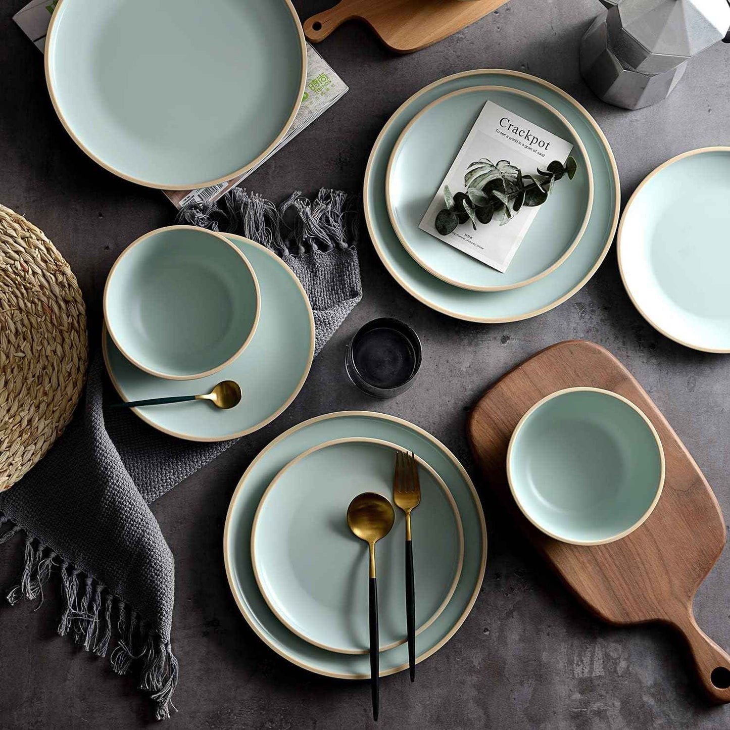 Melamine Dinnerware Sets, Plates and Bowls Sets 12 Pcs, Melamine Plates, Dish Set for 4, Unbreakable Dinnerware Set for Party, BPA Free, Suitable Indoors and Outdoors (Mint Green)
